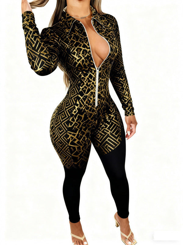 Printed Zip Front Jumpsuit