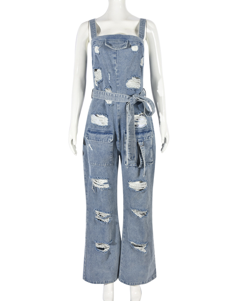 Ripped Denim Overalls