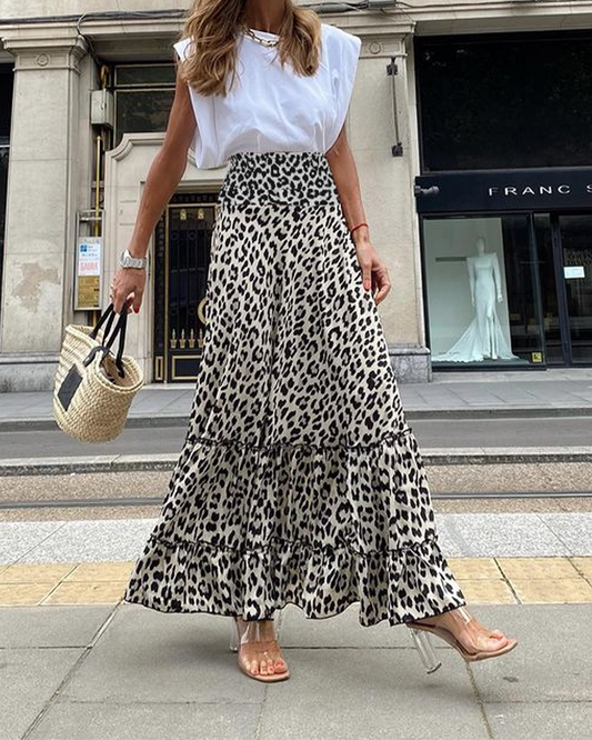 Leopard Print Long Skirt