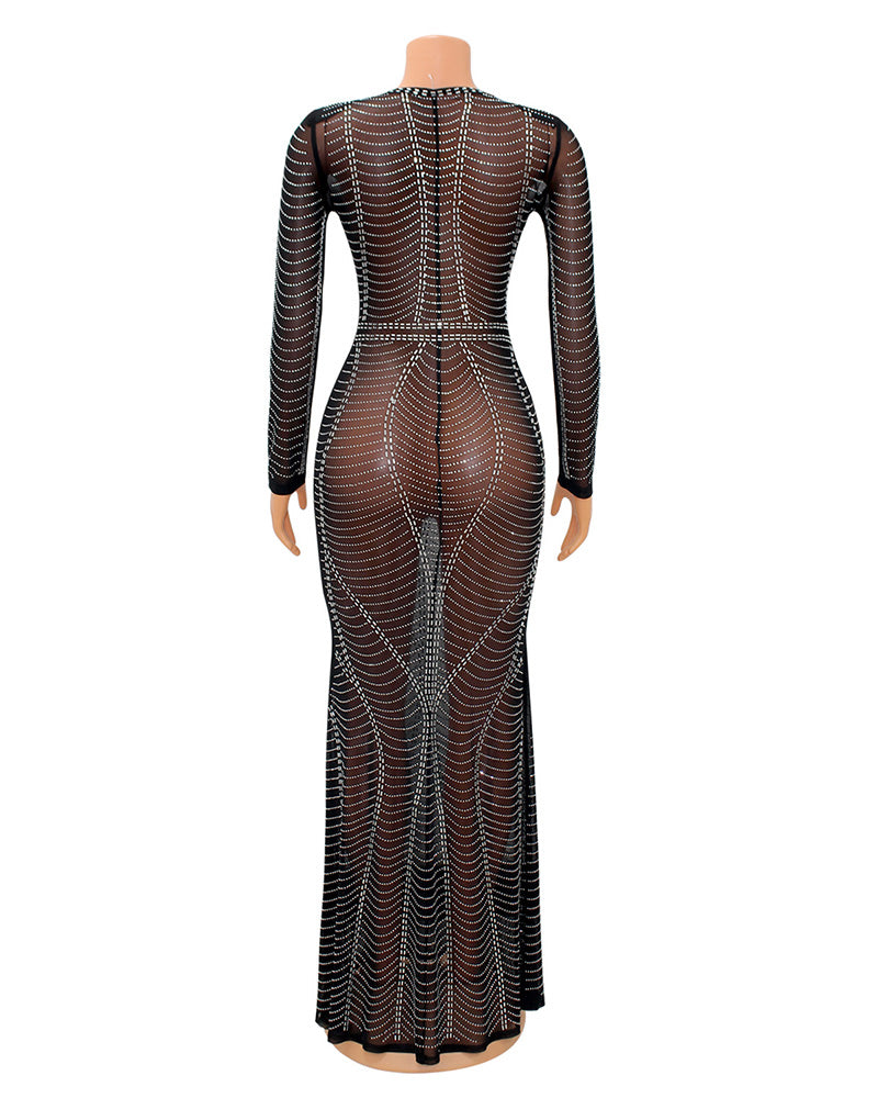 Sexy Mesh See-Through Perm Long Dress Women