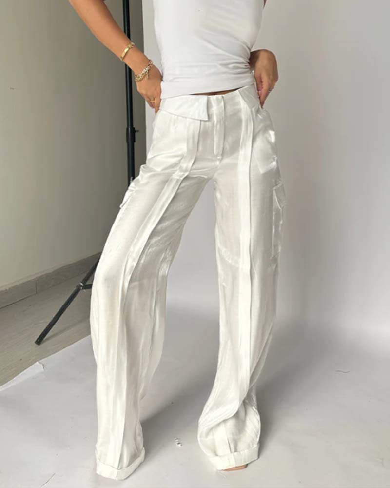 Loose Mercerized Pants Wide Leg White