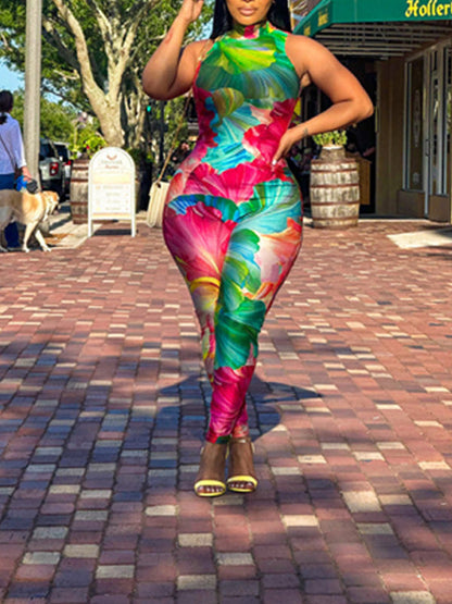 Printed Sleeveless Jumpsuit --Clearance