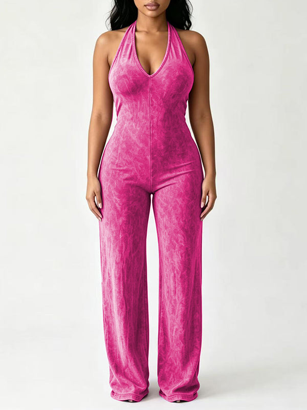 Wash Sleeveless Open-Back Jumpsuit