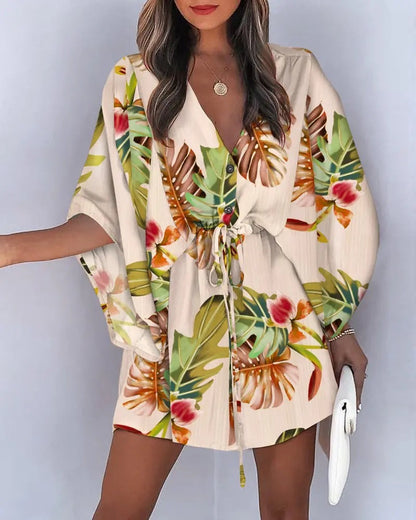 V-Neck Lace-up Casual Vacation Dress