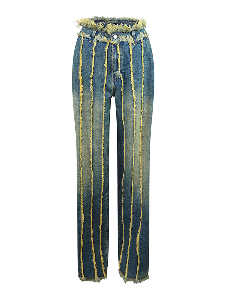 Frayed Trim Vintage Wash Jeans