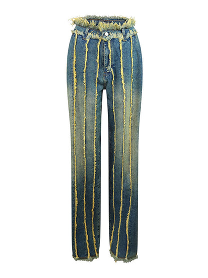 Frayed Trim Vintage Wash Jeans
