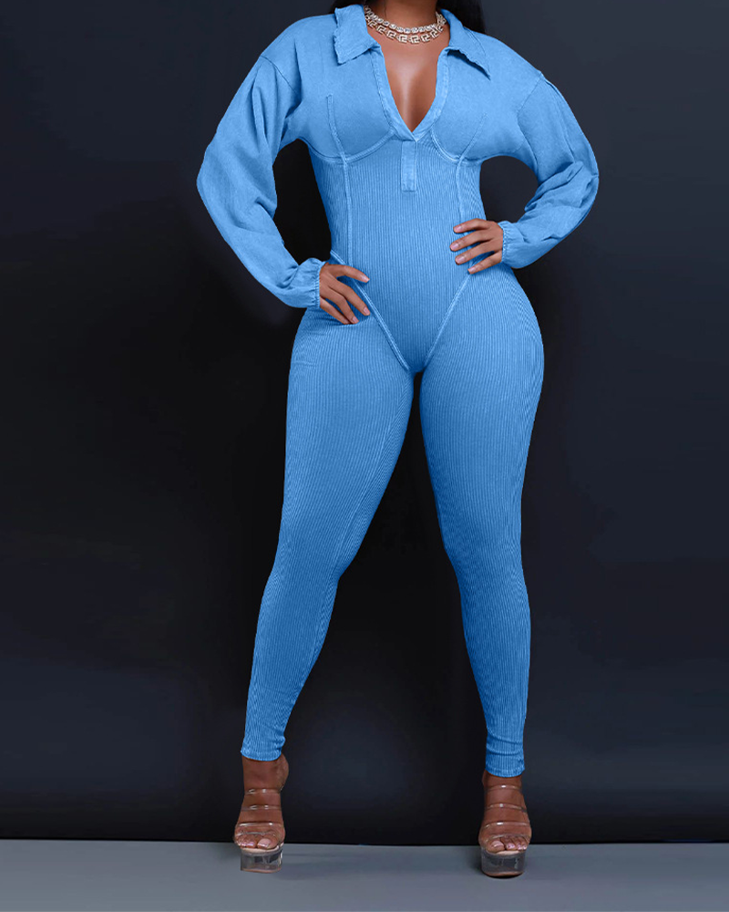 V Neck Slim Splicing Jumpsuit