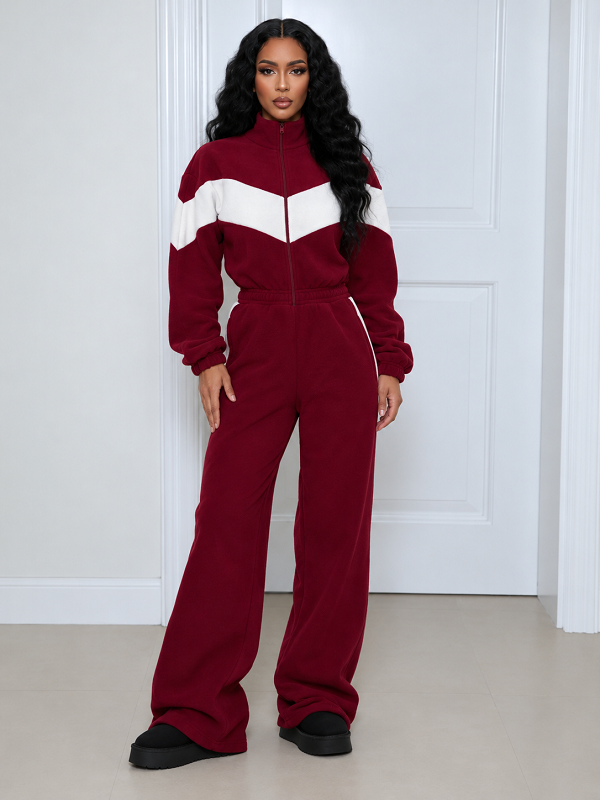 Color Block Fleece Jacket & Pants Set