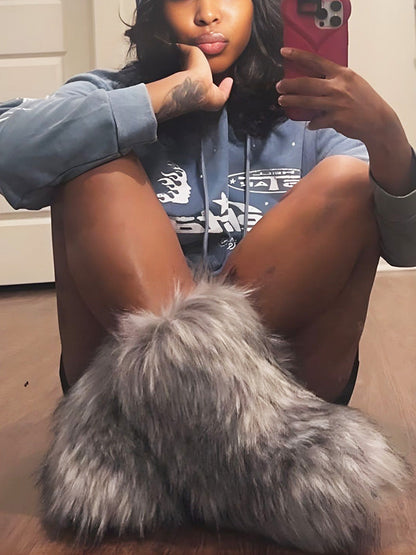 Fluffy Faux Fur Mid-Calf Booties