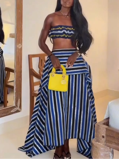 Asymmetric Striped Skirt