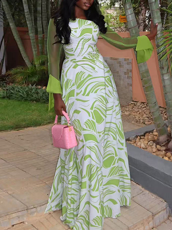 Printed One‑Shoulder Maxi Dress