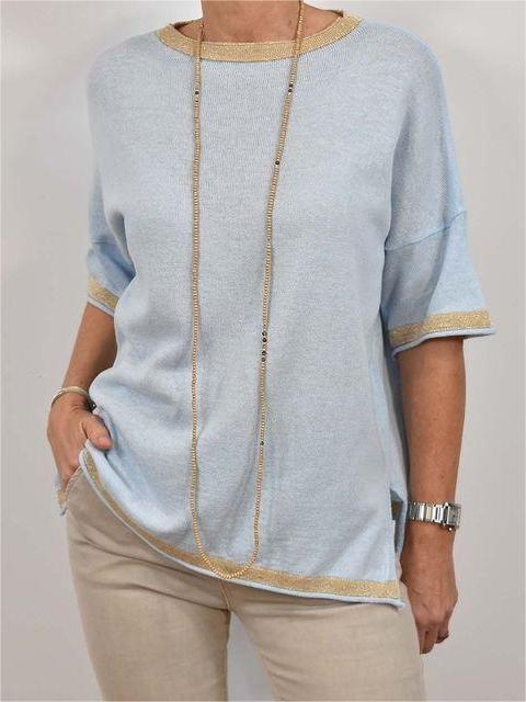 Casual Crew Neck Top Blue