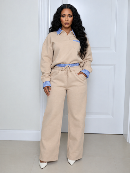 Plaid Combo Sweatshirt & Pants Set