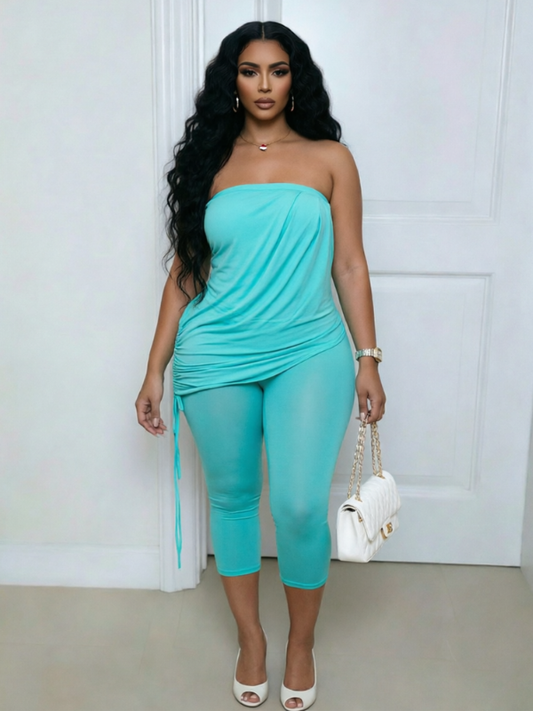 Strapless Ruched capri jumpsuit