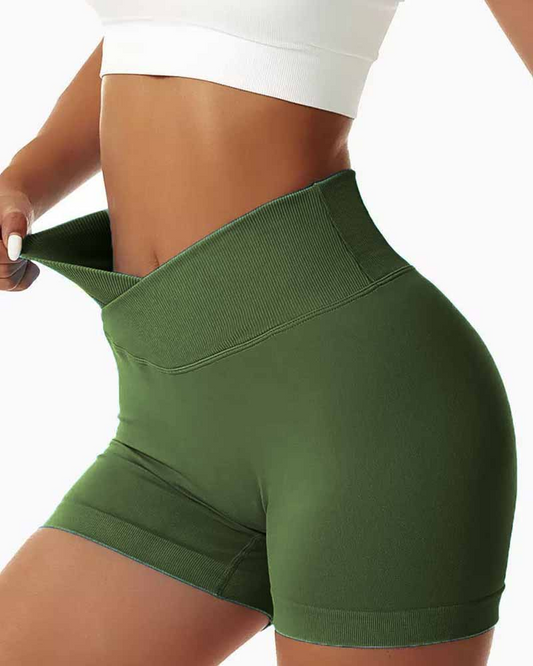 Peach Butt Tight Three-Quarter Yoga Shorts Green