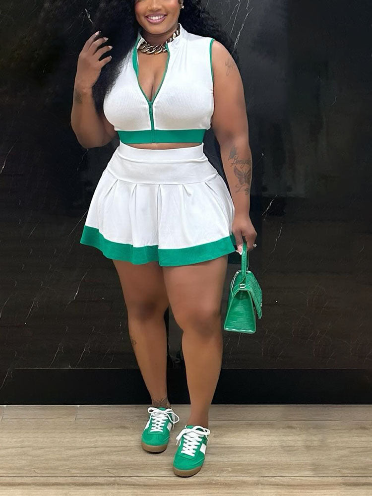 Sporty Ribbed Crop Top & Skirt Set