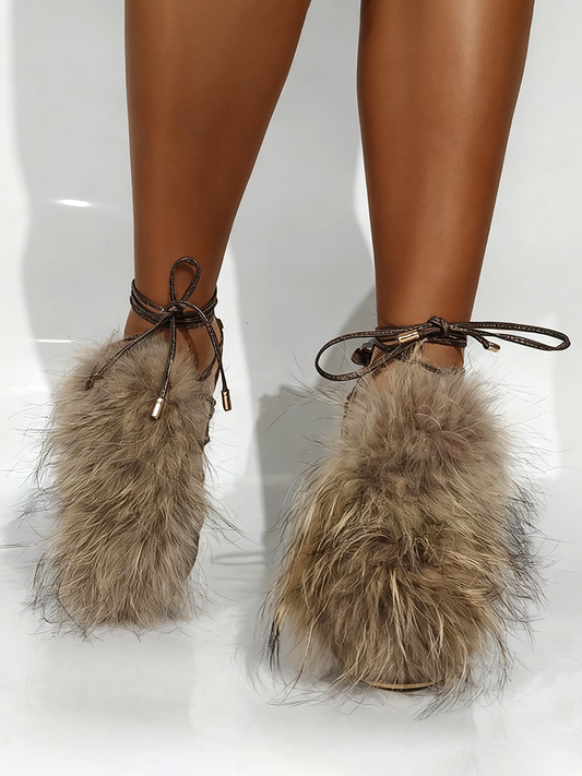 Suede Fur Lace-Up Sandals