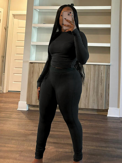 Basic Loungewear Crop Top & Leggings Set