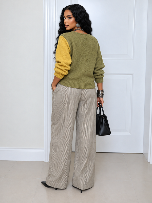 Color Block Paneled Asymmetrical Sweater