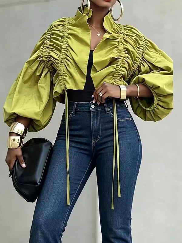 Ruched Lantern Cropped Top