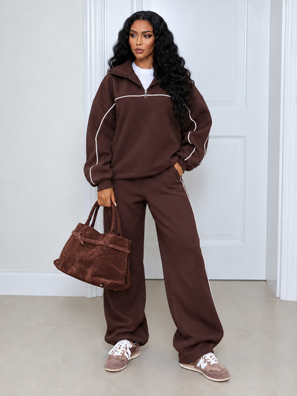 Solid Stitched Sweatshirt & Pants Set