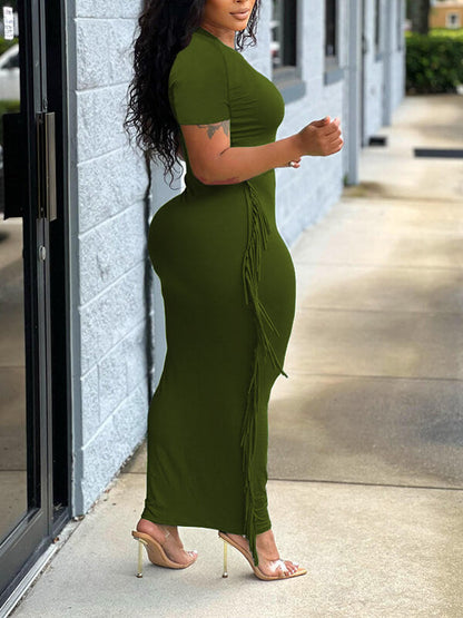 Solid Fringe-Combo Dress