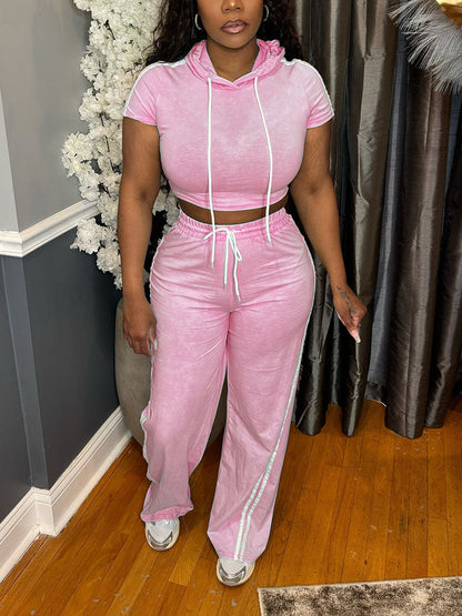Washed Crop Hoodie & Wide Pants Set