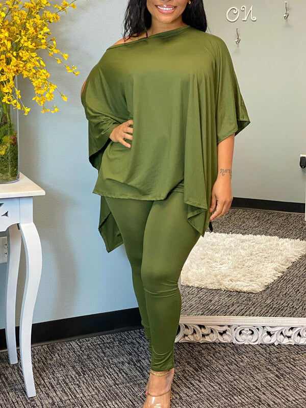 Solid Asymmetric Top & Pants Set