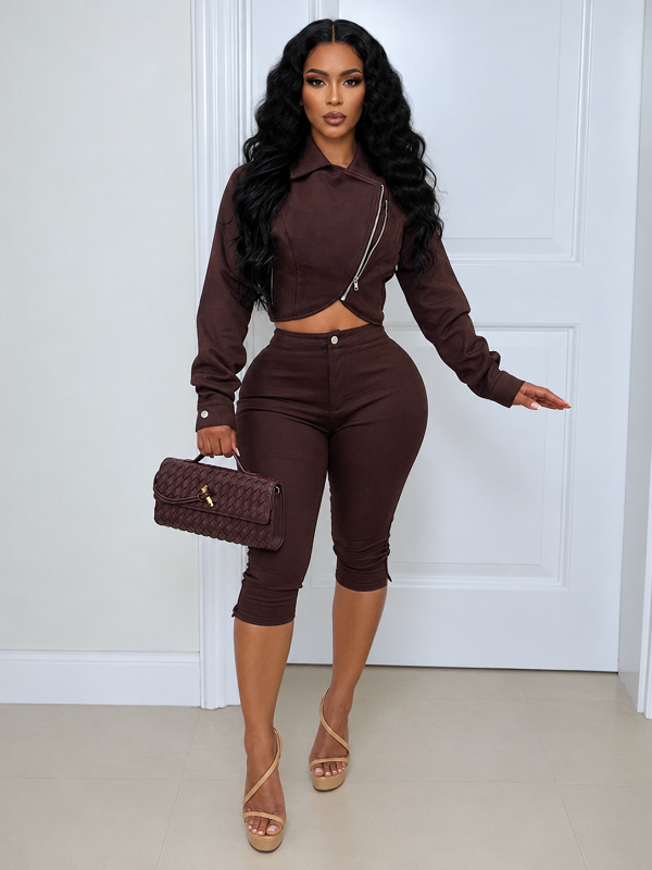 Faux-Leather Collared Cropped Jacket