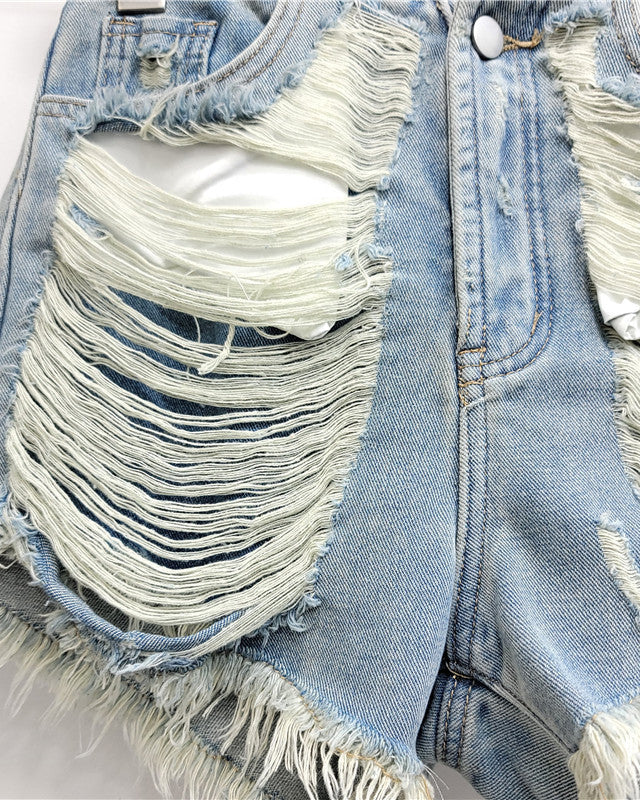 Ripped Beggar Cut-off Denim Shorts