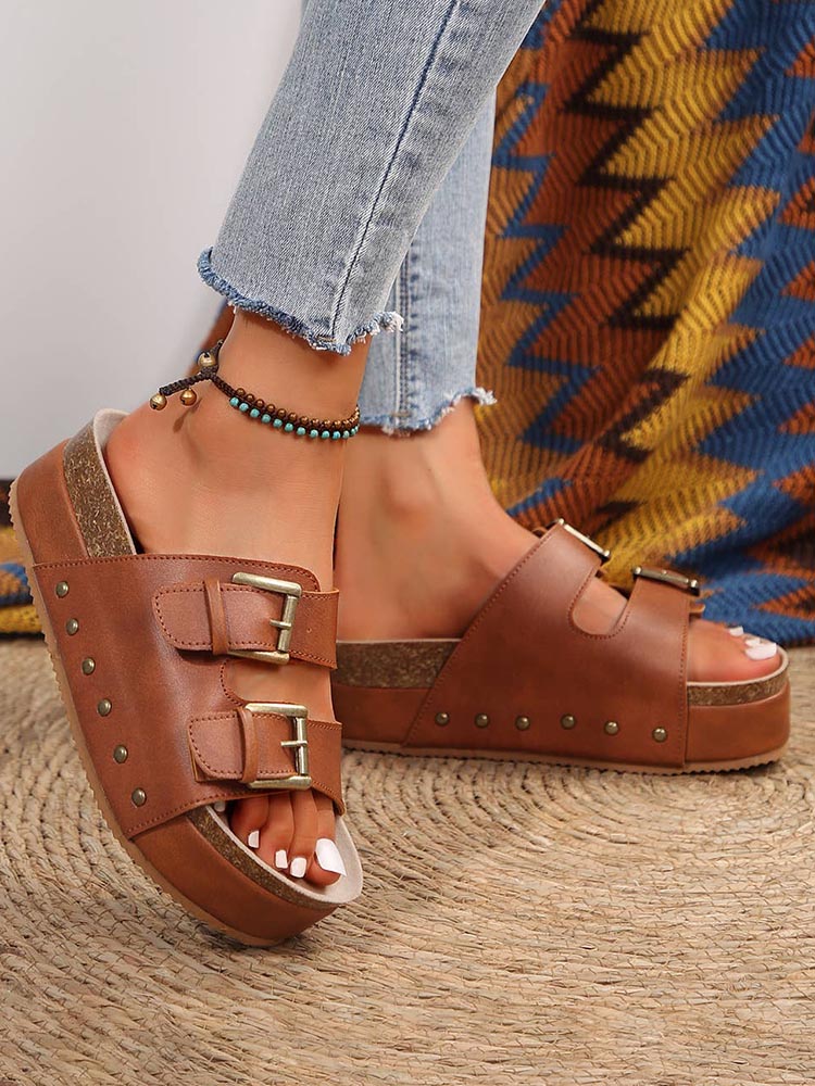 Double Buckle Strap Platform Sandals