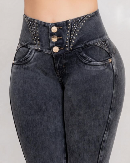 Elastische Slim-Jeans mit hoher Taille (Vorverkauf)