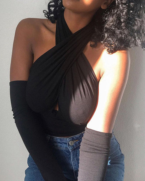 Sleeveless Open Back Cutout Front Crossover Tube Top