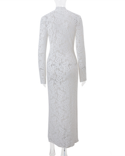 Knit Embroidered Long-Sleeved Dress