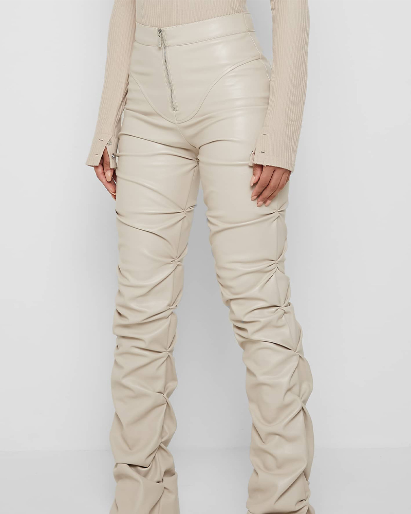 Pleated PU Leather Trousers