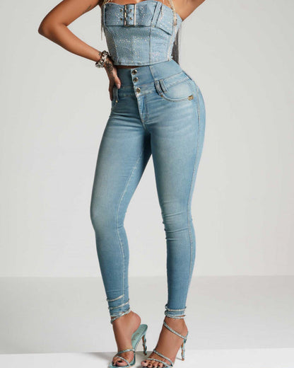 High-Waisted Back-Zip Skinny Jeans