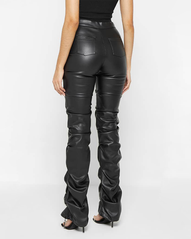 Pleated PU Leather Trousers