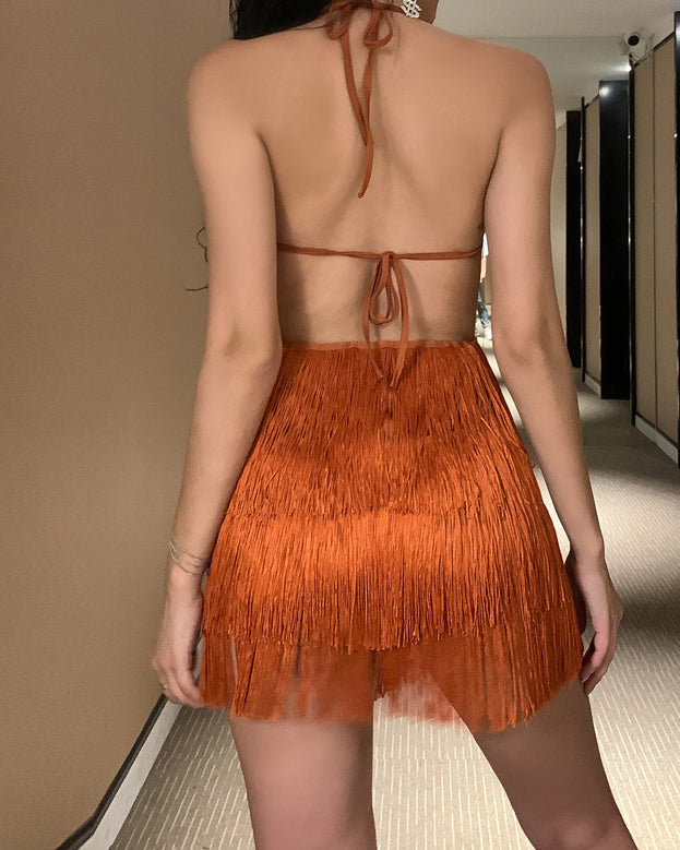 Halter Halter Neck Fringed Backless Dress