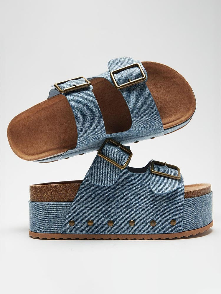 Double Buckle Strap Platform Sandals