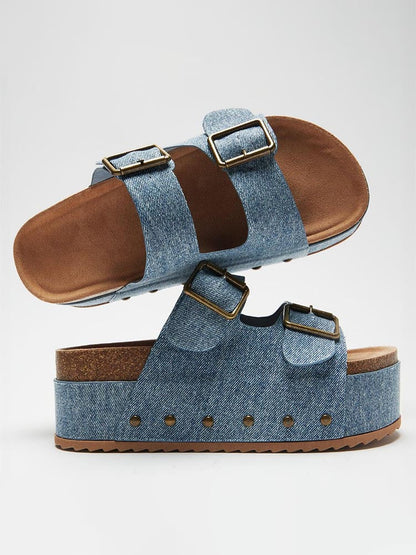 Double Buckle Strap Platform Sandals