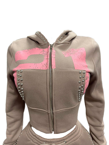 Studded Hoodie Jacket & Shorts Set