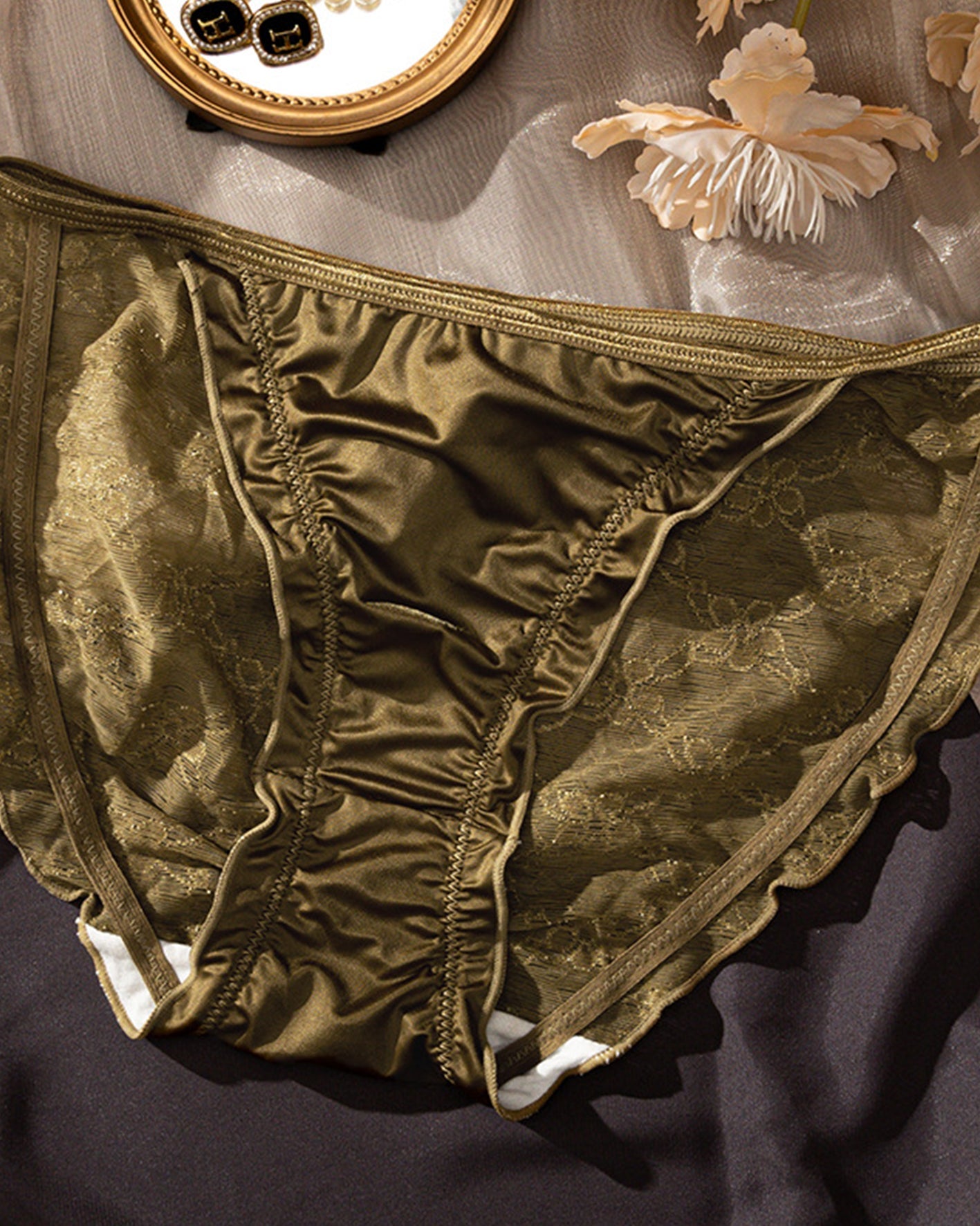 Vintage Lace Panties Women Olive