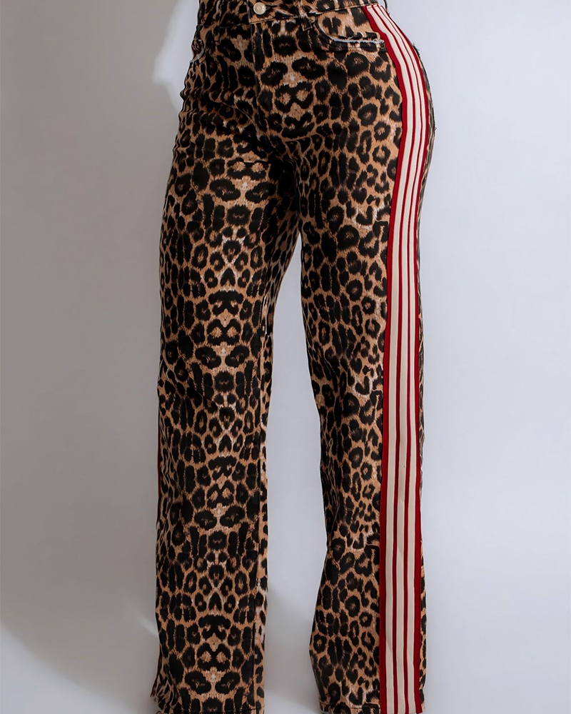 High-Waisted Leopard Print Casual Pants