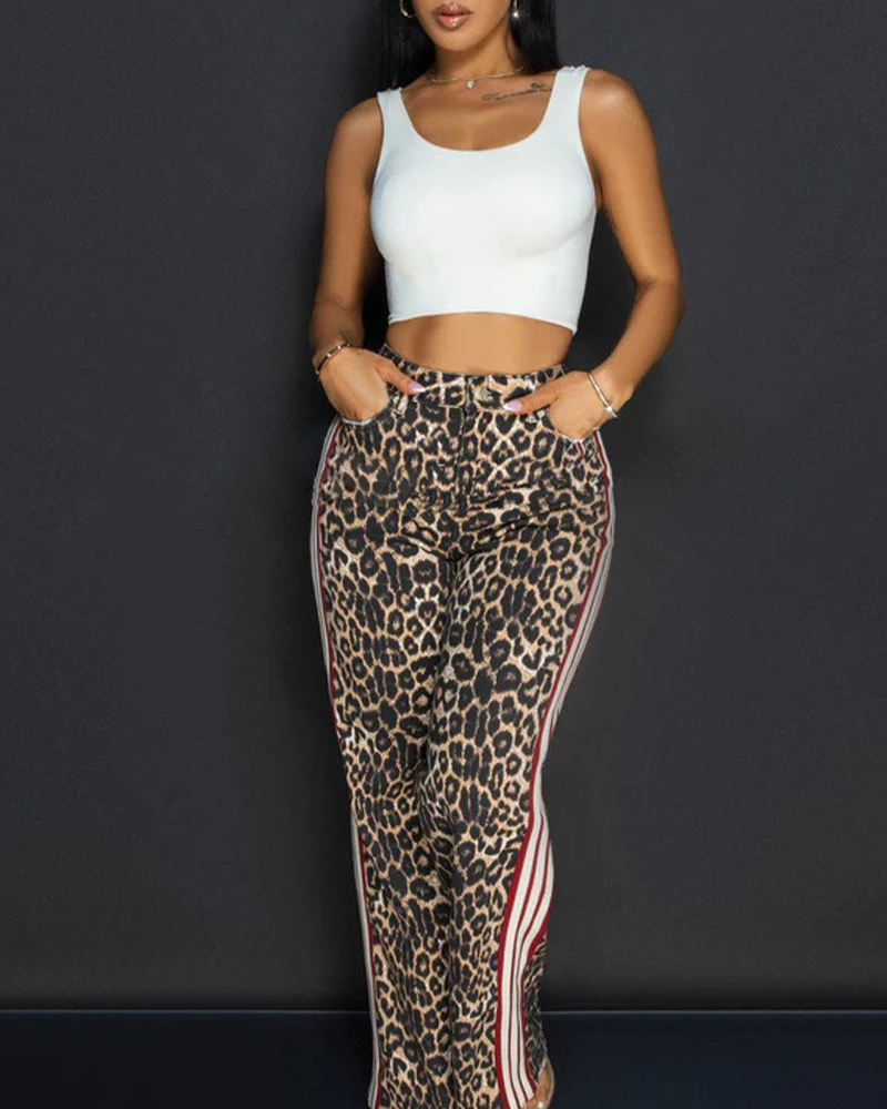 High-Waisted Leopard Print Casual Pants