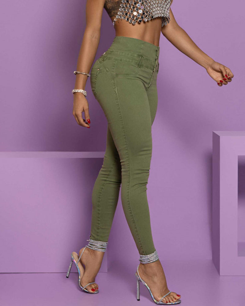 High-Waisted Back-Zip Skinny Jeans