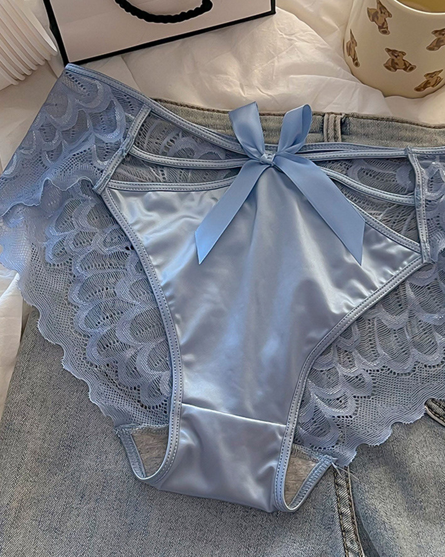 Bow-Crossed Cotton Underpants Lightblue