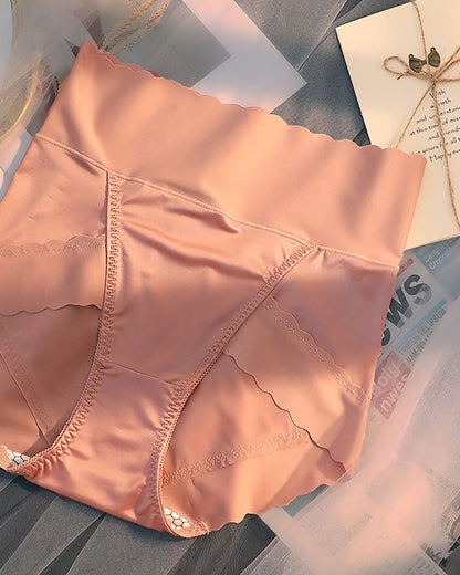 High-Waisted. Hip Lift Satin Fashion Panties LightCoral