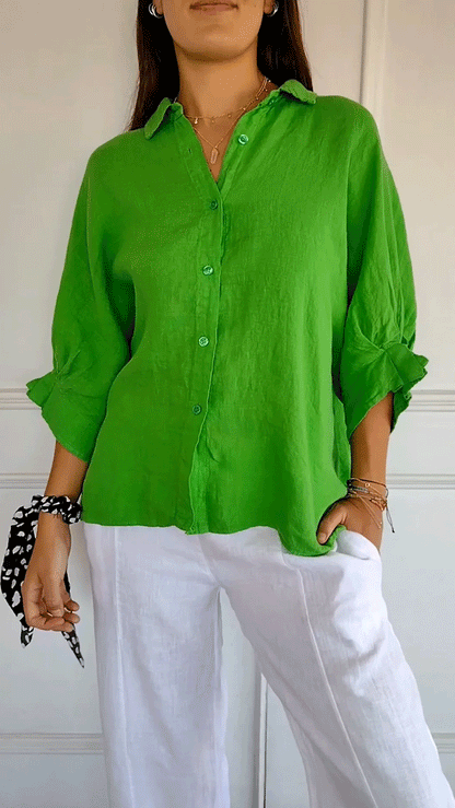 Cotton and Linen Tie Back Design Shirt green