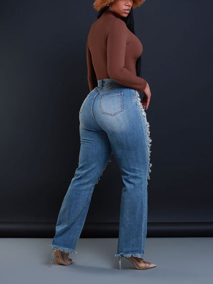 Distressed Asymmetrical Zip Jeans