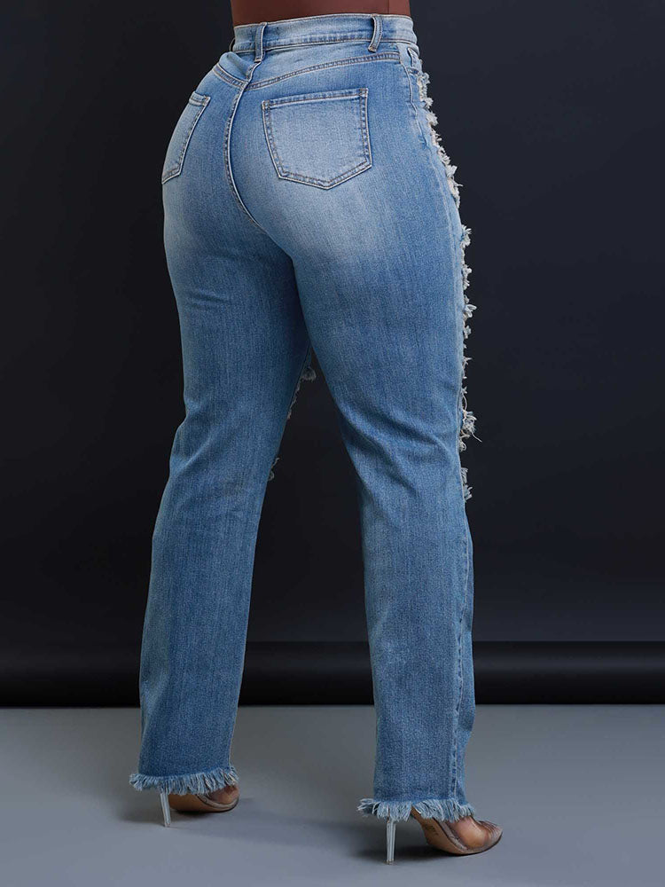 Distressed Asymmetrical Zip Jeans
